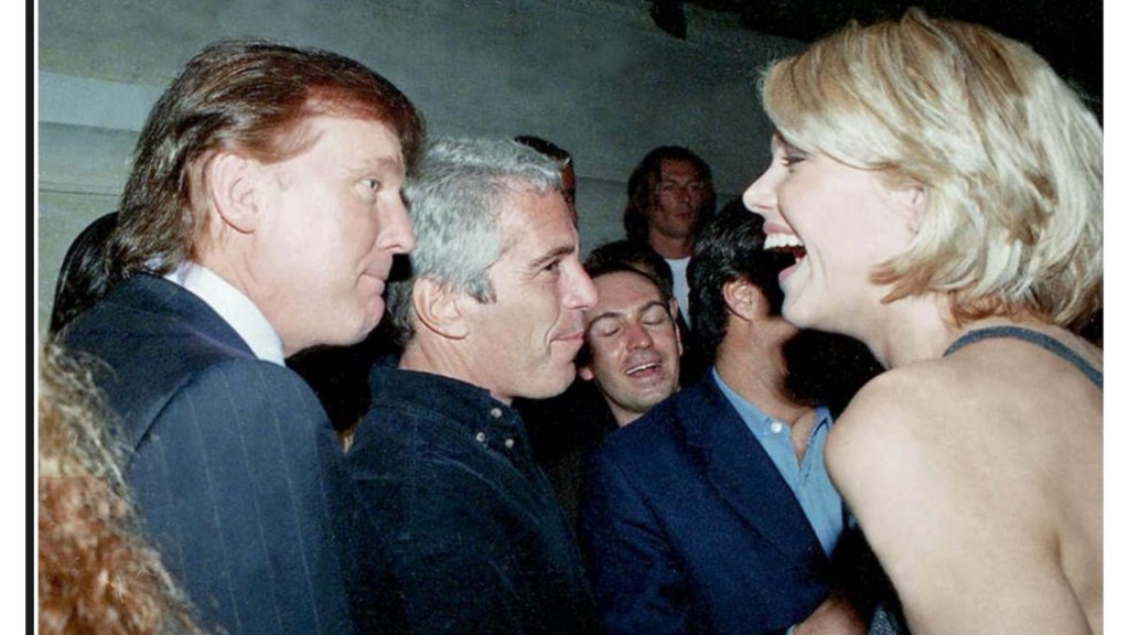 President Donald Trump with Jeffrey Epstein at an event. 